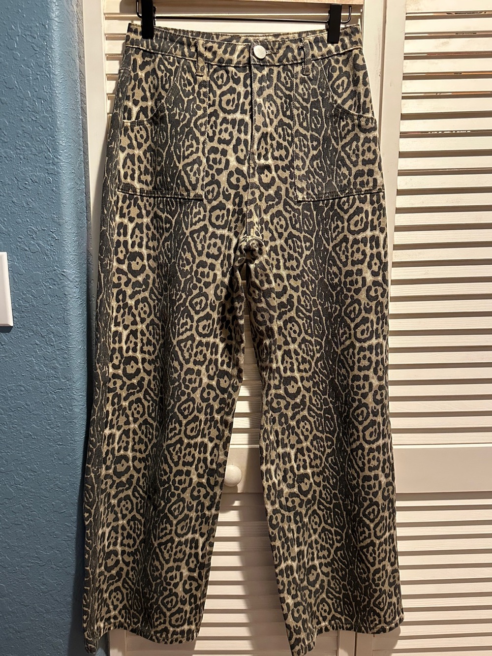 Alter’d State Leopard Print Wide Leg Jeans High Rise Utility Western Y2K